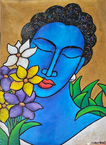 Indigo In Bloom #3 Acrylic Paint On Paper Art Original