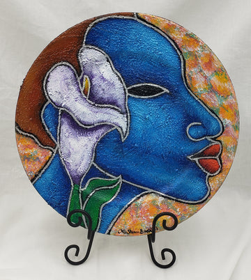 Lily For Indigo Hand Painted Original Decorative Charger