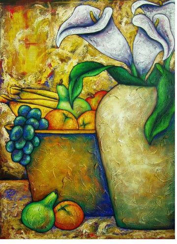 Lillies With Fruit Acrylic Paint on Canvas Art Original - Lashunbeal.com