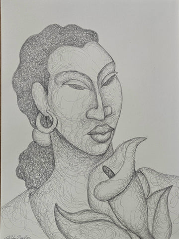 Her Flowers #23 Original Art Drawing