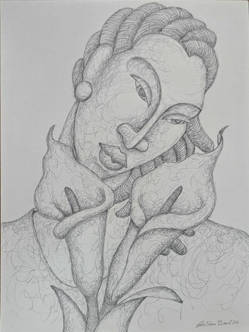 Her Flowers #28 Original Art Drawing