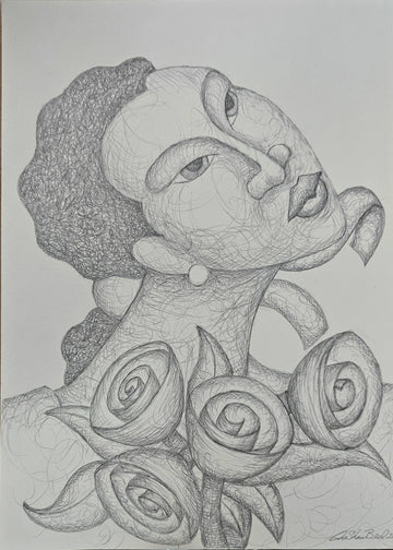 Her Flowers #24 Original Art Drawing