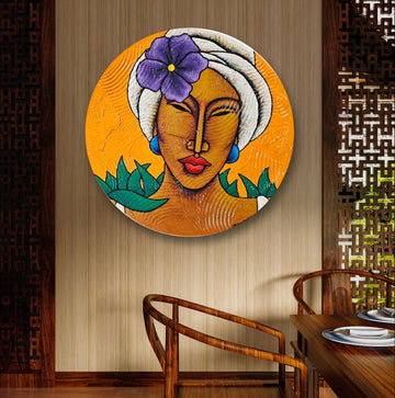 Her Flower #6 Hand Painted Original Decorative Bamboo Charger