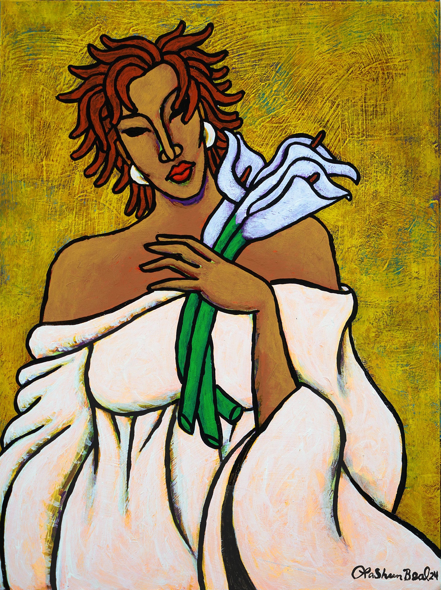 Her Flowers #2 Acrylic Paint on Board Art Original