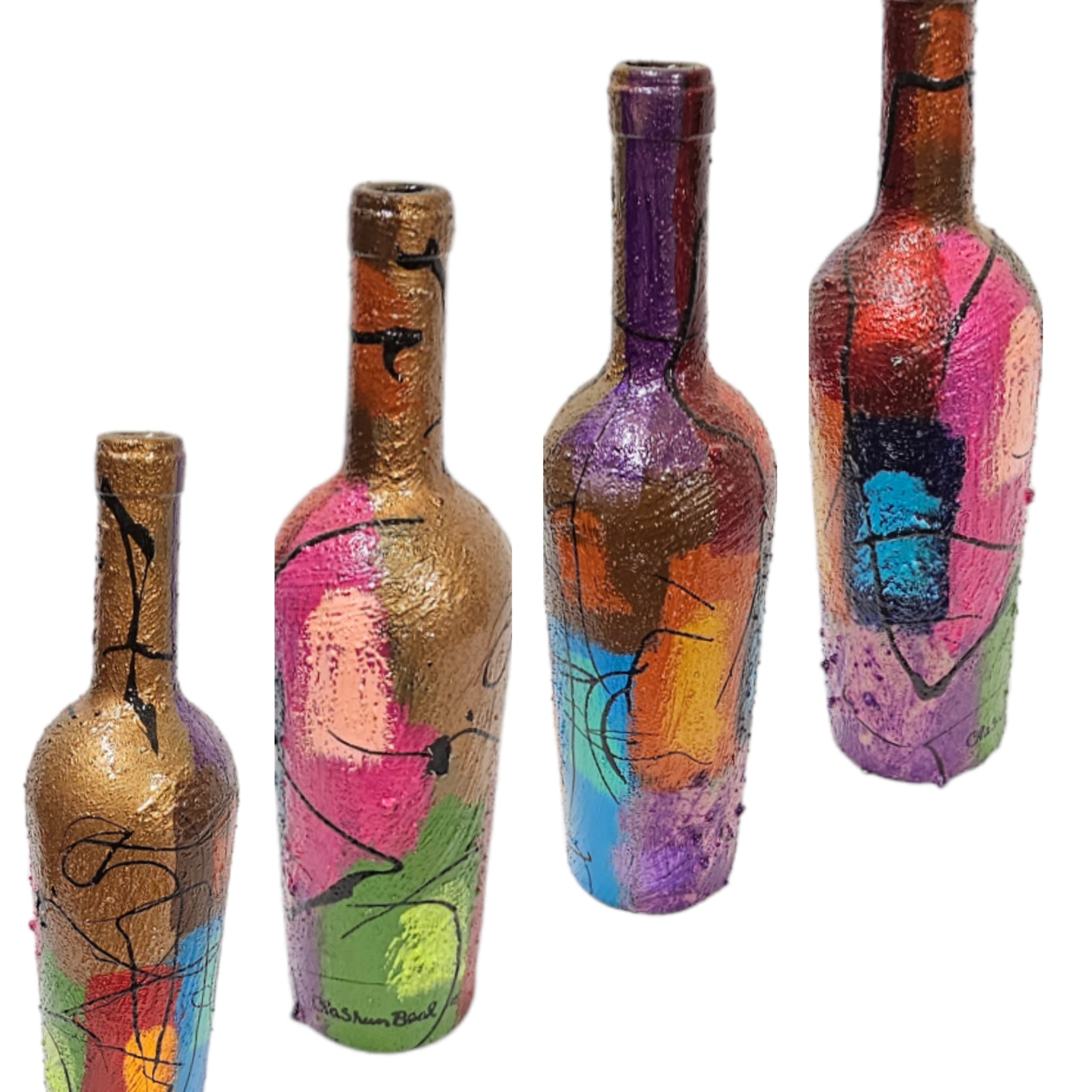 Wine Bottle #1 Hand Painted Vase