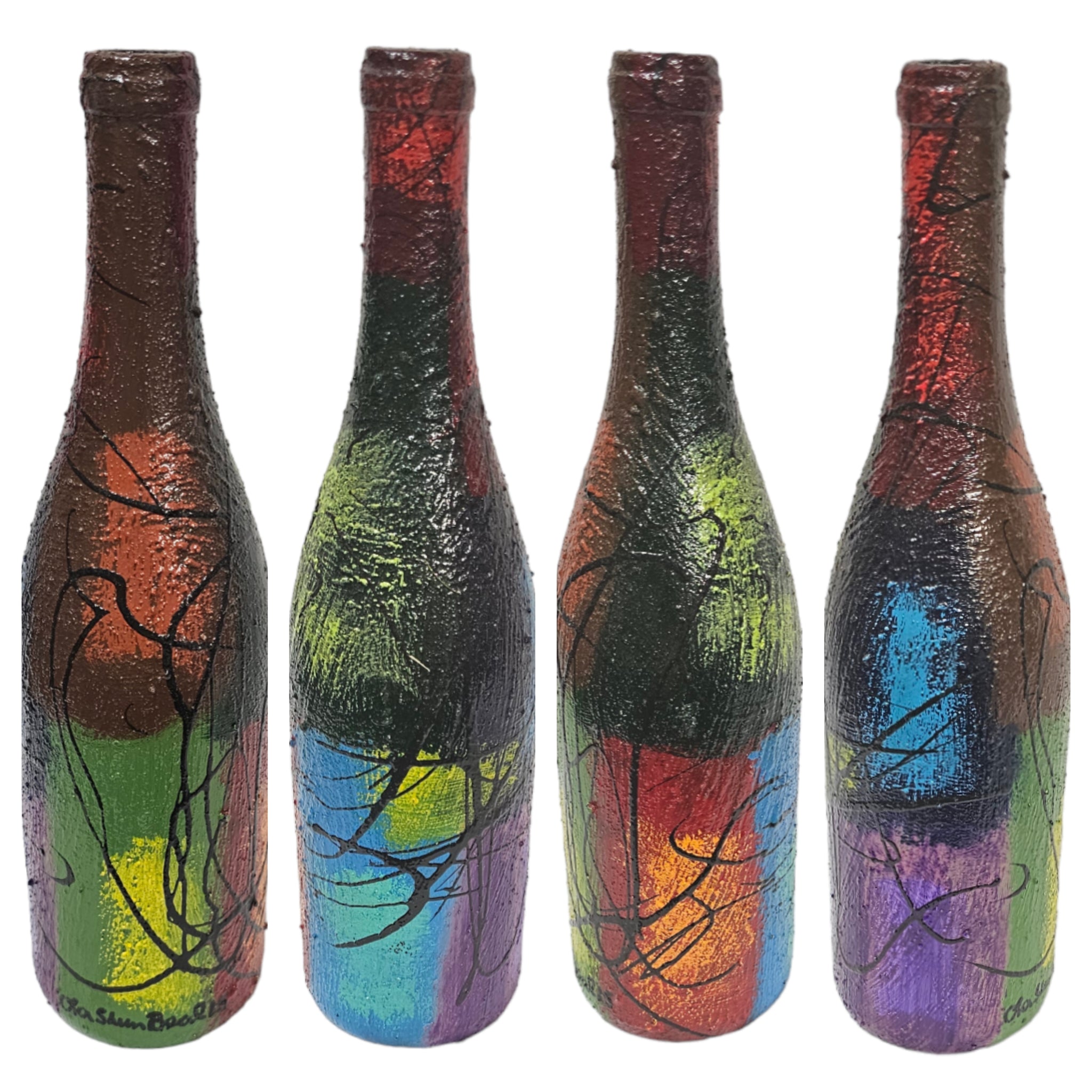 Wine Bottle #2 Hand Painted Vase
