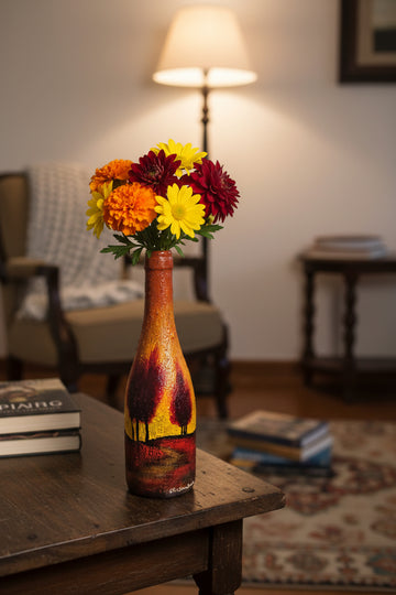 Wine Bottle #6 Hand Painted Vase