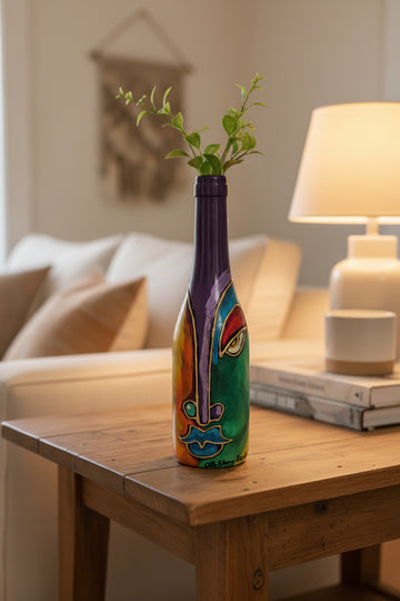 Wine Bottle #4 Hand Painted Vase
