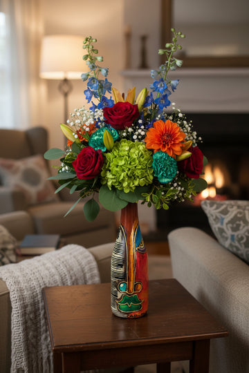 Wine Bottle #8 Hand Painted Vase