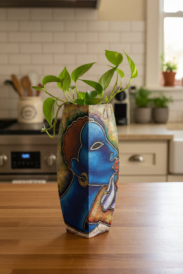 Indigo Lily Hand Painted Vase