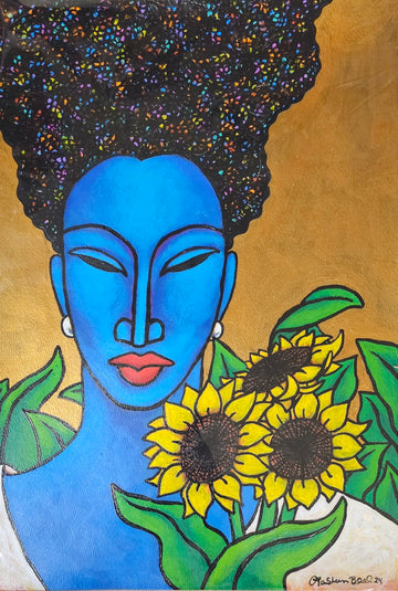 Indigo In Bloom #4 Acrylic Paint On Paper Art Original