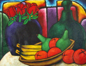 Roses And Fruit Acrylic Paint On Canvas Art Original