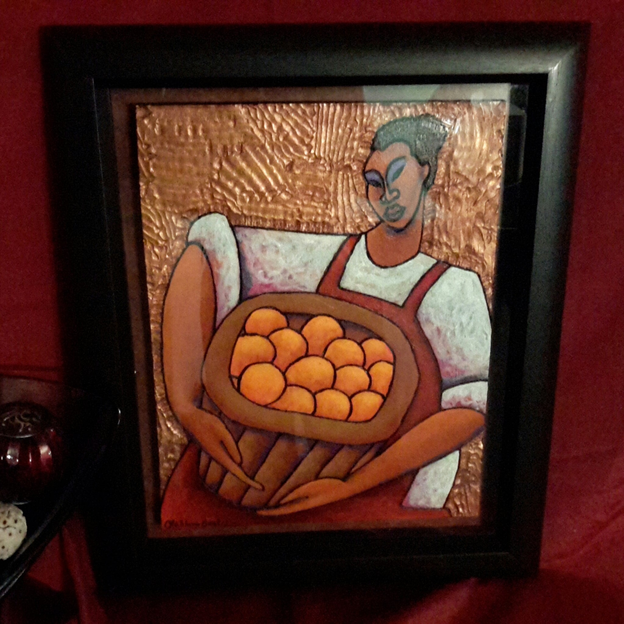 Basket Of Oranges #2 Acrylic Paint on Carved Board Art Original - LaShunBeal.com