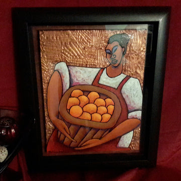 Basket Of Oranges #2 Acrylic Paint on Carved Board Art Original