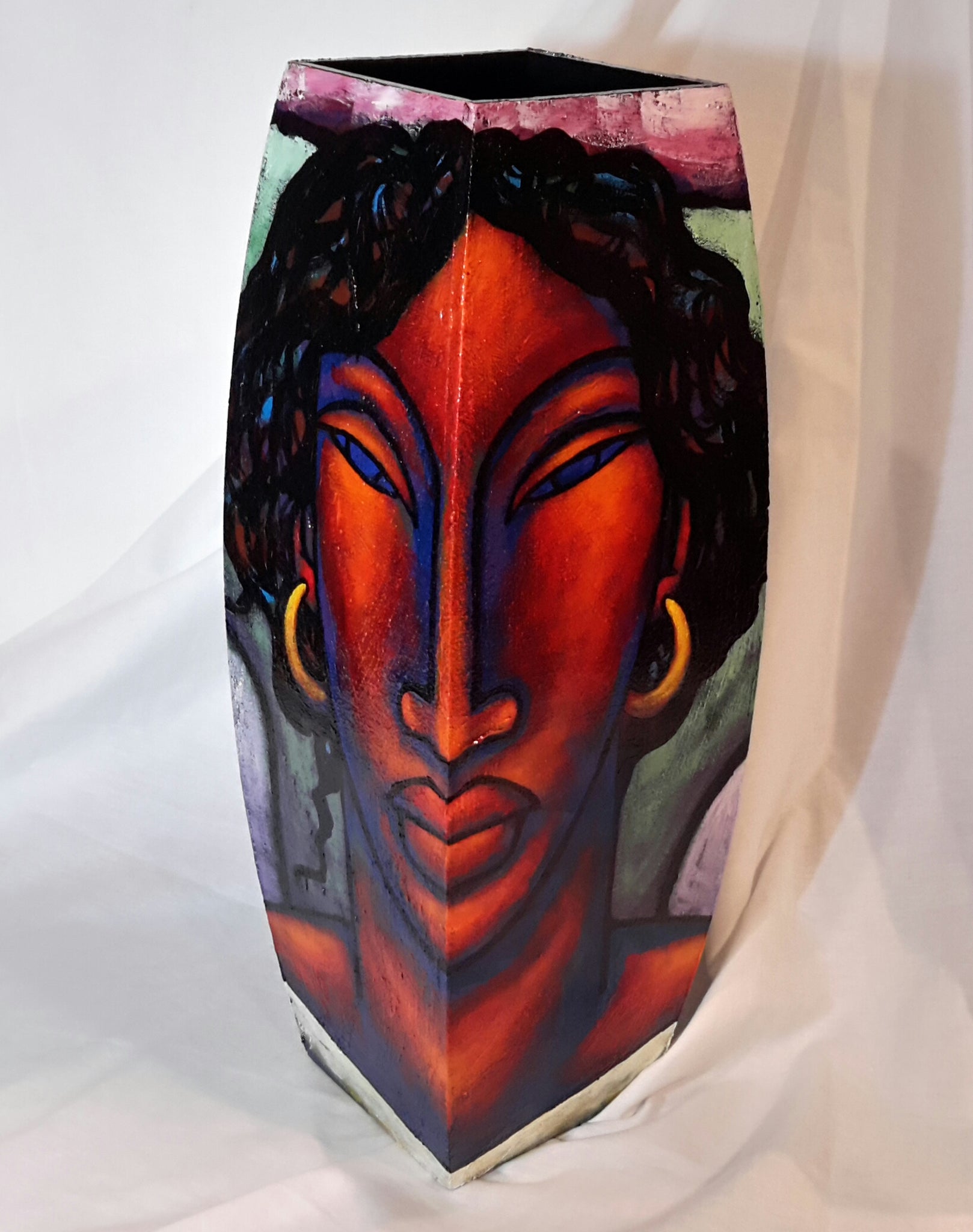 Hand Painted Wooden Vase #19