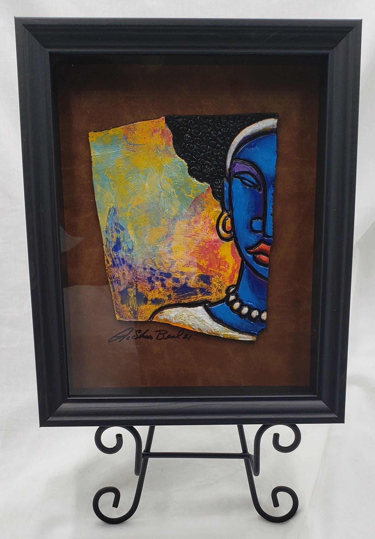 Indigo Blue #14 Clay Art Framed Original