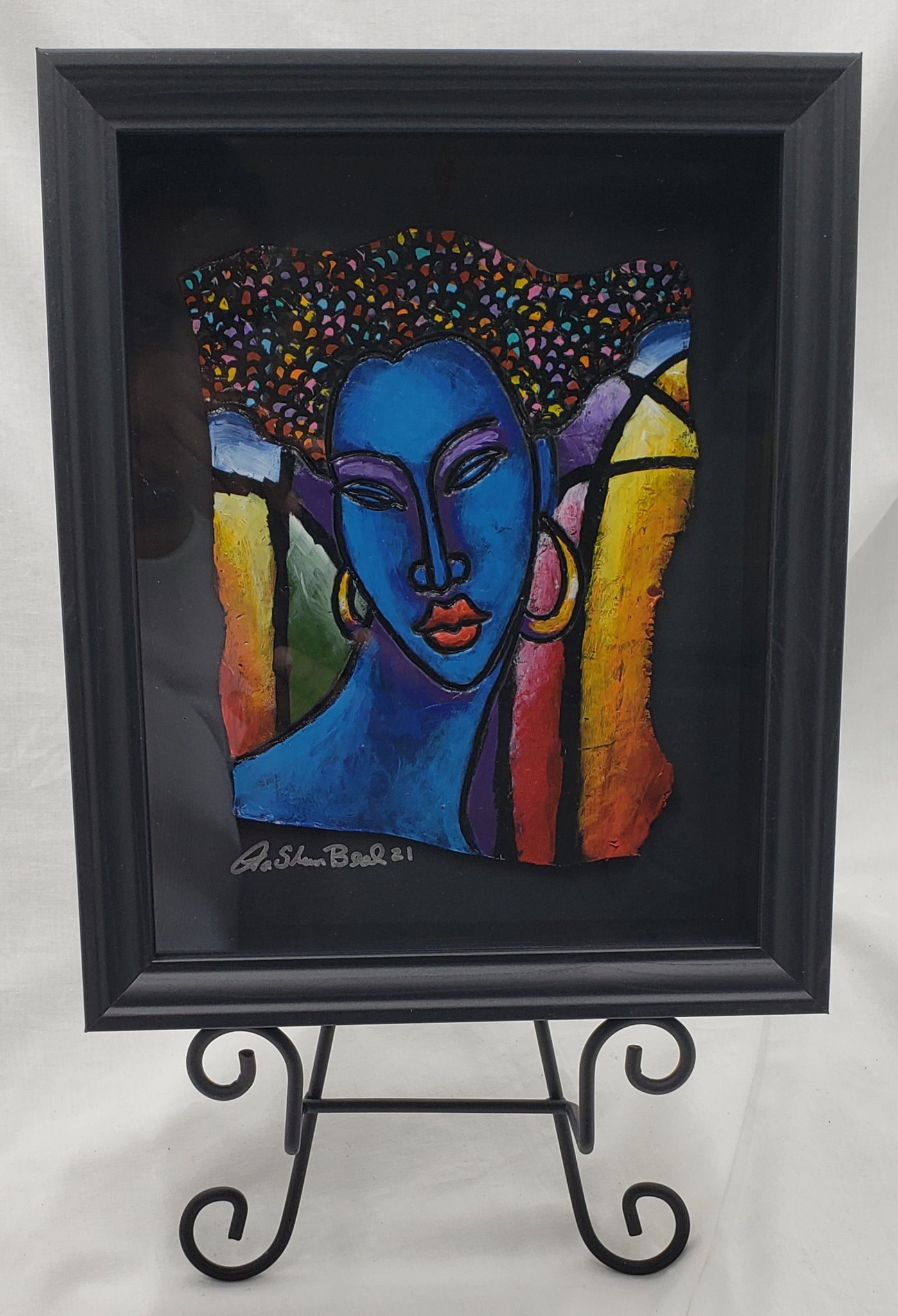 Indigo Blue #15 Clay Art Framed Original