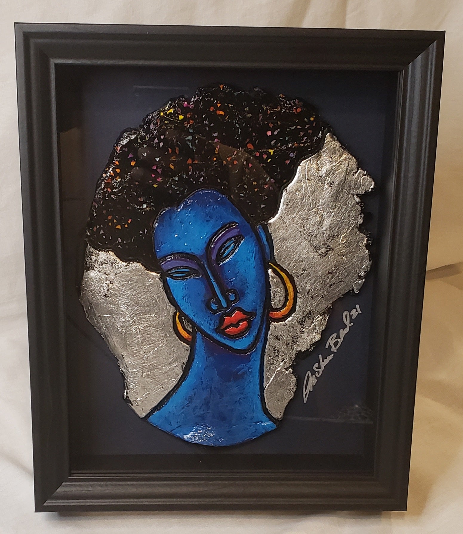 Indigo Blue #9 Clay Art Framed Original