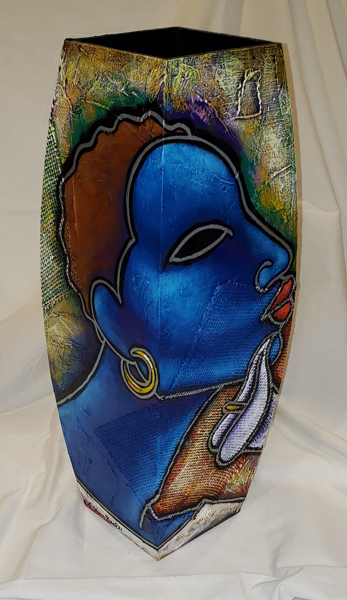 Indigo Lily Hand Painted Vase