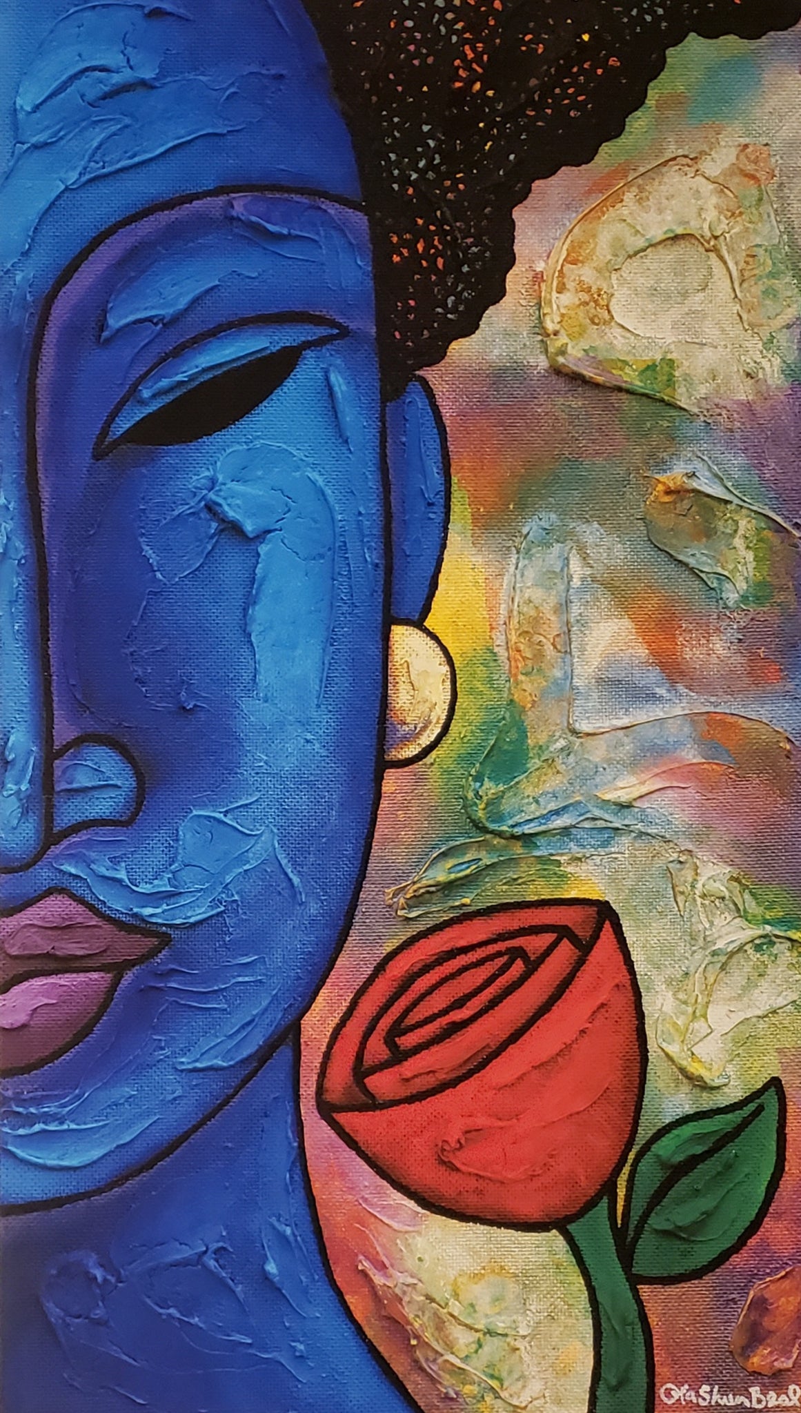 Indigo With Flower Giclee on Canvas