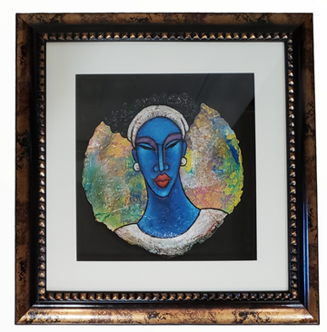 Indigo Blue #18 Mixed Media Original Framed