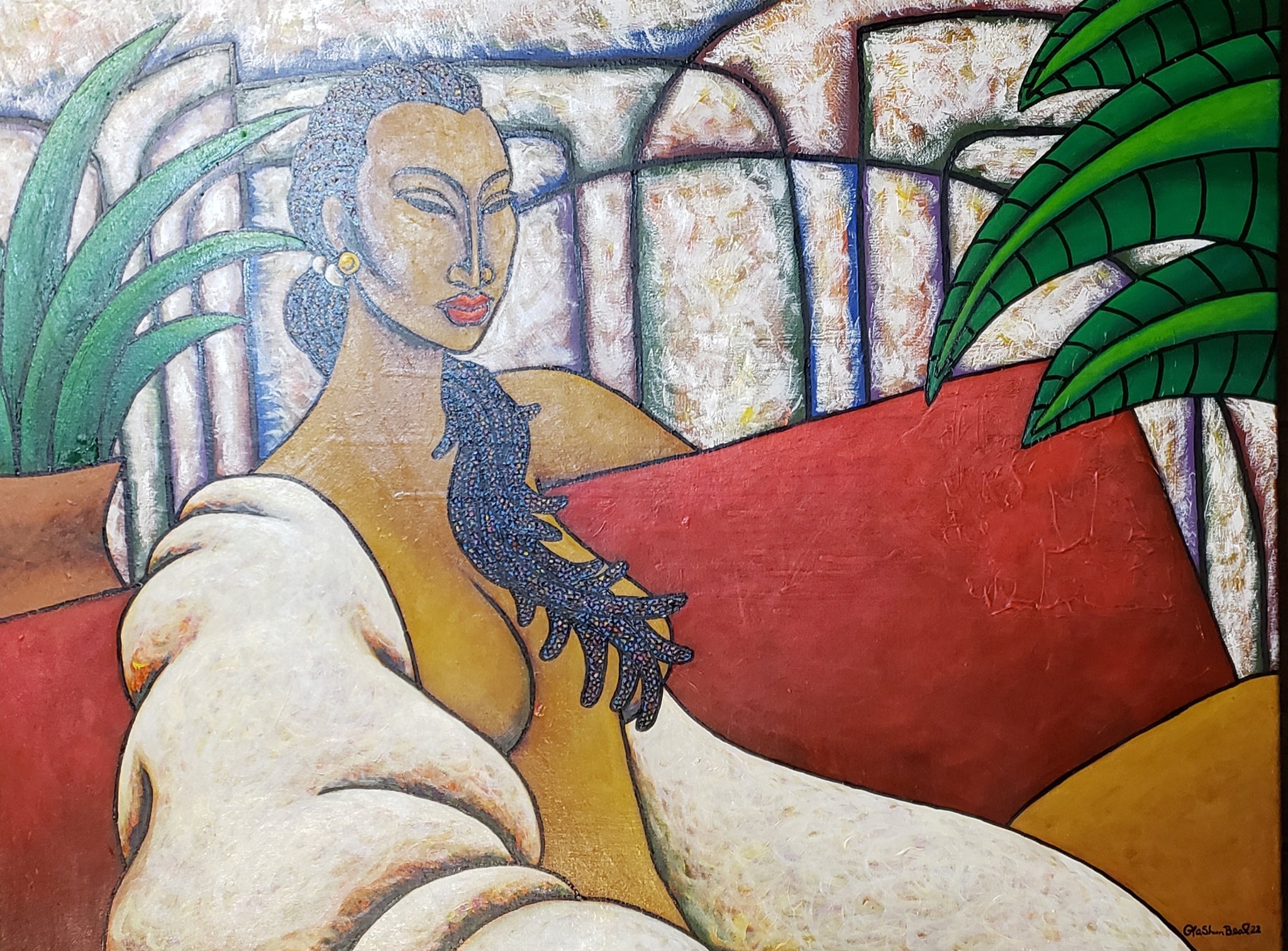 Red Sofa Acrylic Paint on Canvas Art Original