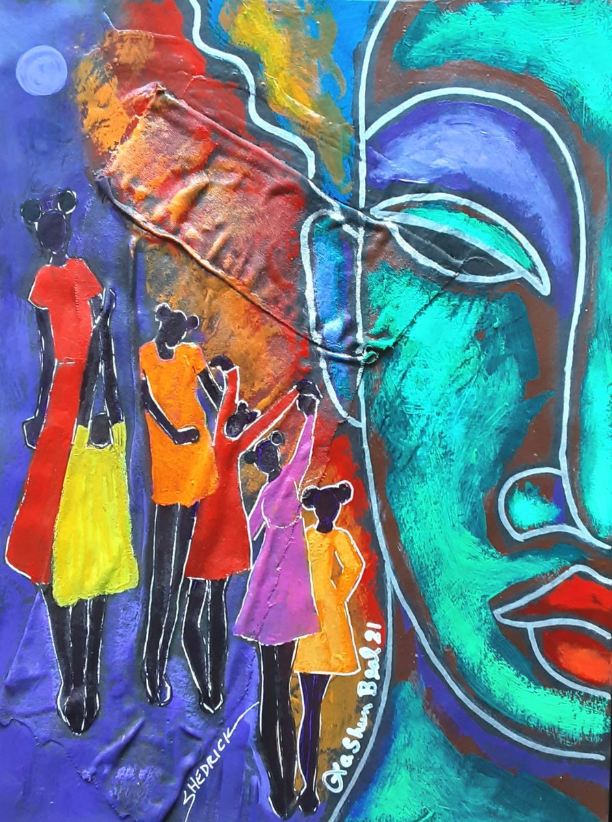 Woman With Children Acrylic Paint on Paper Art Original