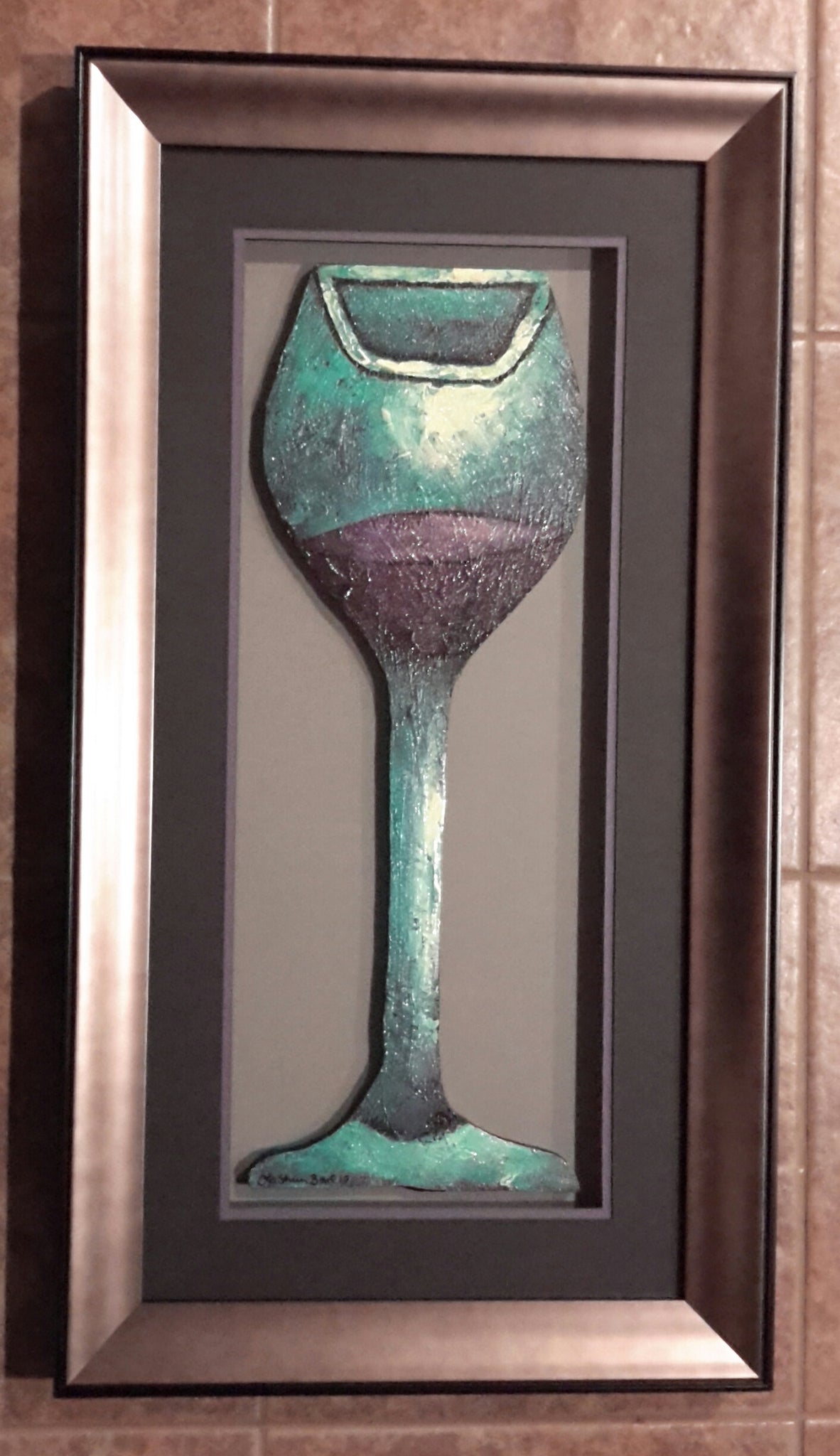 Wine Glass #3 Acrylic Paint on Wood Art Original Framed