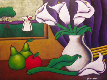 Lily with Fruit #2 Acrylic Paint On Canvas Art Original
