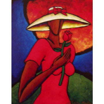 Lady With Rose Giclee on Canvas