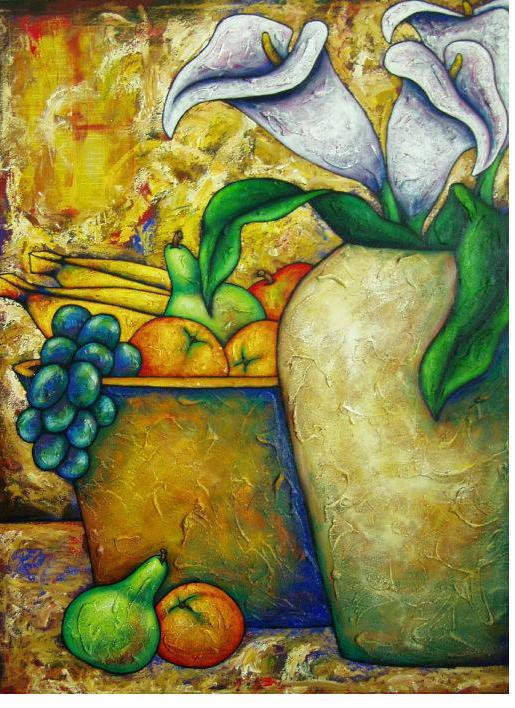 Lillies With Fruit Acrylic Paint on Canvas Art Original - Lashunbeal.com
